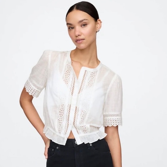 Gap Lace-Trim White Cotton Shirt Size XL - Picture 1 of 7